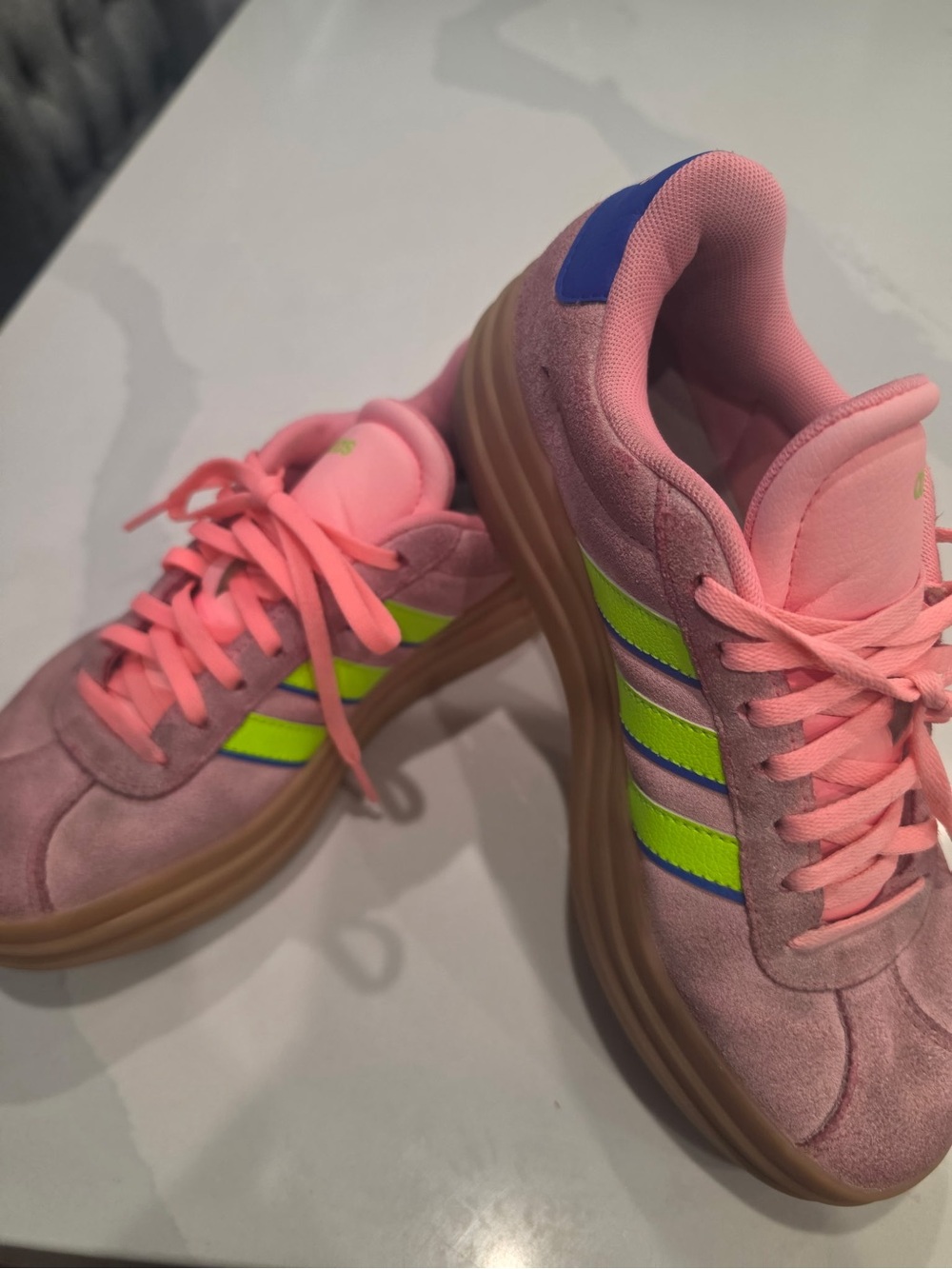 adidas Pink Suede Sneakers with Lime Accent - Picture 1 of 9